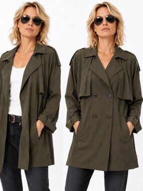 Smythe Olive Double-Breasted Trench Jacket Army Green Relaxed Medium